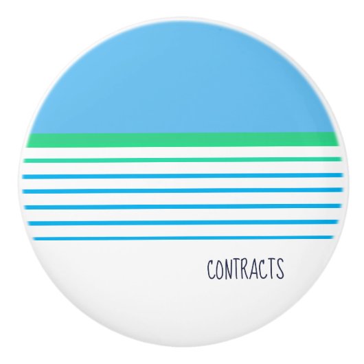 青い白ティール（緑がかった色）の緑のストライプカスタムのモダン沿岸 セラミックノブ (正面)