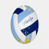 青い白バレーボール小さな金ゴールド星アクセント メタルオーナメント (正面左)