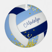 青い白バレーボール小さな金ゴールド星アクセント メタルオーナメント (正面)