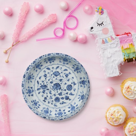 青い白フェイク磁器のフローラ磁器の流れ ペーパープレート (パーティー)