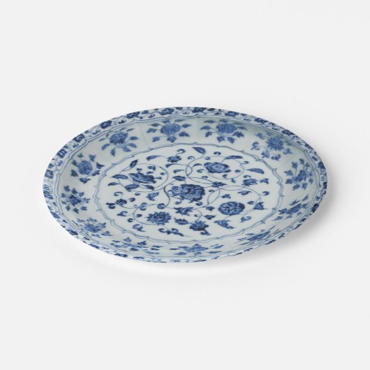 青い白フェイク磁器のフローラ磁器の流れ ペーパープレート (アングル)