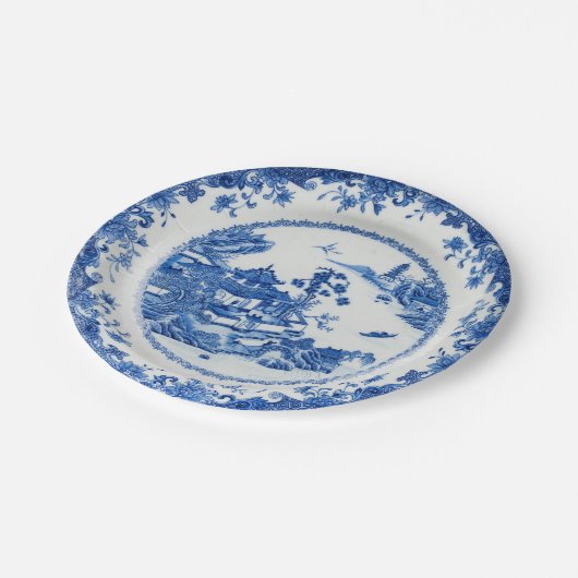青い白フェイク磁器の流れ中華柳 ペーパープレート (アングル)
