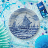 青い白フェイク磁器の陶器の夏船 ペーパープレート (パーティー)