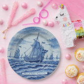 青い白フェイク磁器の陶器の夏船 ペーパープレート (パーティー)