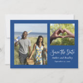 青い白ミニマルいシンプルQRコード日付の保存 招待状 (正面)