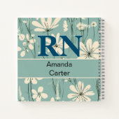 青い白モダンデイジー名パーソナライズされたRNナース ノートブック (裏面)