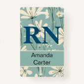 青い白モダンデイジー名パーソナライズされたRNナース バッジ (裏面)