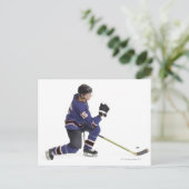 青い白人の白人の男性ホッケー選手 ポストカード (スタンド正面)