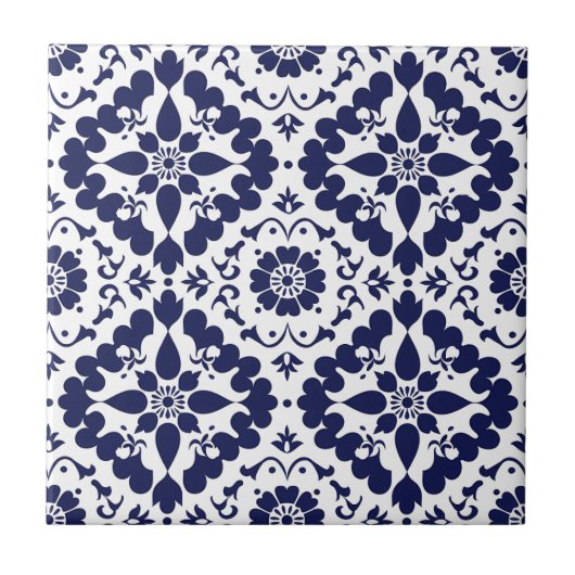 青い白伝統的対称シンプル抽象芸術 タイル (正面)