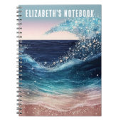 青い白海波名前をカスタムするスパイラル ノートブック (正面)