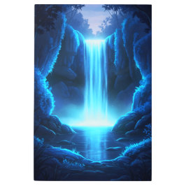 青い白熱［赤熱］光を放つ滝 – ファンタジーグロー メタルプリント