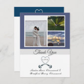 青い白航海のハート結婚いかり サンキューカード (正面/裏面)