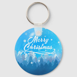 青い白雪平和な森メリークリスマス キーホルダー
