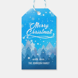 青い白雪平和な森メリークリスマス ギフトタグ
