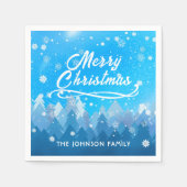 青い白雪平和な森メリークリスマス スタンダードカクテルナプキン (正面)