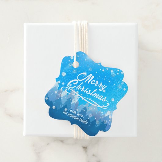 青い白雪平和な森メリークリスマス フェイバータグ (インサイチュ)