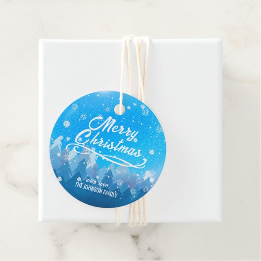 青い白雪平和な森メリークリスマス フェイバータグ (インサイチュ)