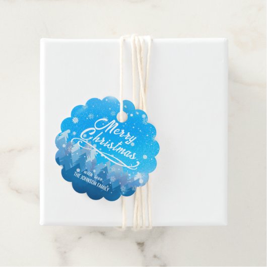 青い白雪平和な森メリークリスマス フェイバータグ (インサイチュ)