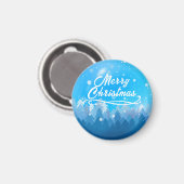 青い白雪平和な森メリークリスマス マグネット (正面/裏面)