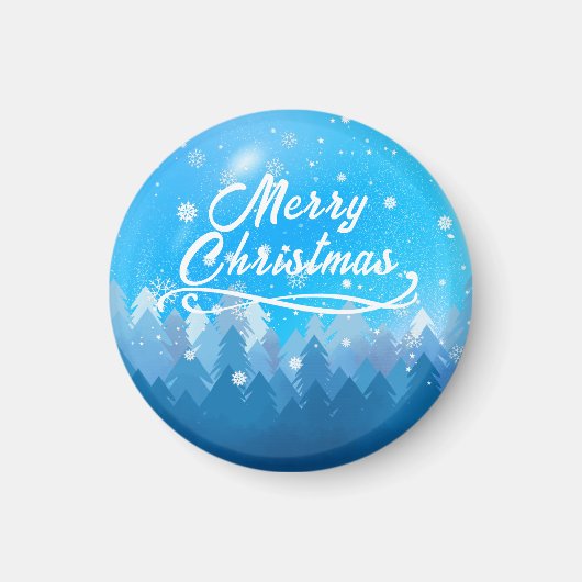 青い白雪平和な森メリークリスマス マグネット (正面)
