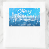 青い白雪平和な森メリークリスマス 長方形シール (バッグ)