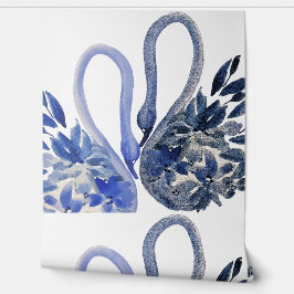 青い白鳥の水彩画 壁紙