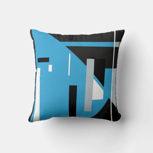 青い白黒とグレーの幾何学的抽象芸術アート クッション (裏面)