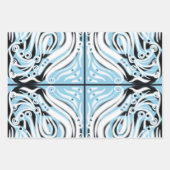 青い白黒のカーリー抽象芸術パターン ラッピングペーパーシート (正面)