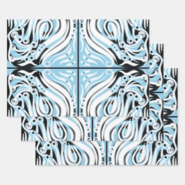 青い白黒のカーリー抽象芸術パターン ラッピングペーパーシート