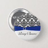 青い白黒のダマスク織の結婚式で指輪を運んで来る人Pin 缶バッジ (正面&裏面)