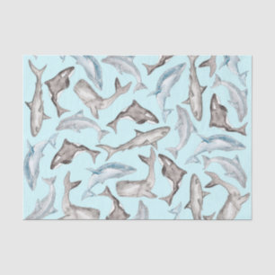 青い白黒の灰色の大洋性の水彩画の魚 薄葉紙
