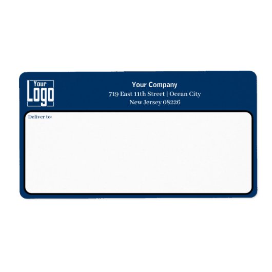 青い白黒カスタムロゴの勤務先の住所 ラベル (正面)