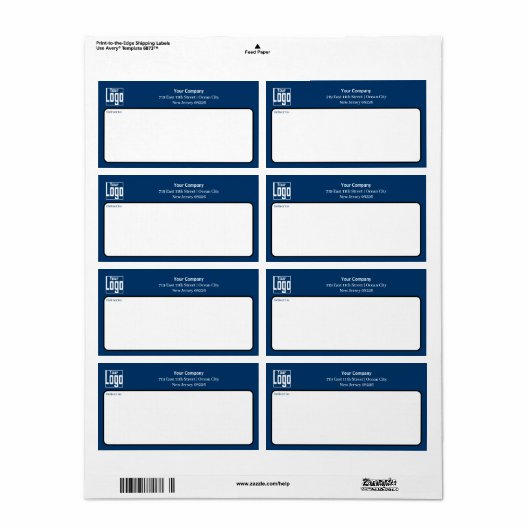 青い白黒カスタムロゴの勤務先の住所 ラベル (フルシート)