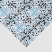 青い白黒カーリー抽象芸術繰り返しパターン 薄葉紙 (詳細)