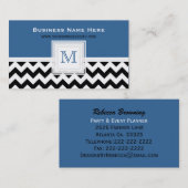 青い白黒シェブロン: モノグラムの名刺 名刺 (正面/裏面)