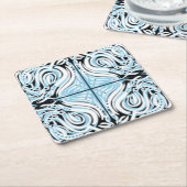 青い白黒曲線抽象芸術パターン スクエアペーパーコースター (アングル)