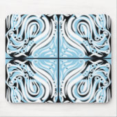 青い白黒曲線抽象芸術パターン マウスパッド (正面)