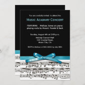 青い白黒音楽演奏会コンサートの招待 招待状 (正面/裏面)