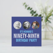 青い白99thの写真の誕生日カスタム3枚 招待状 (スタンド正面)