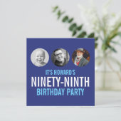 青い白99thの写真の誕生日カスタム3枚 招待状 (スタンド正面)