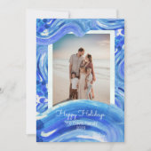 青い白Painterly Waveクリスマスファミリー写真 シーズンカード (正面)