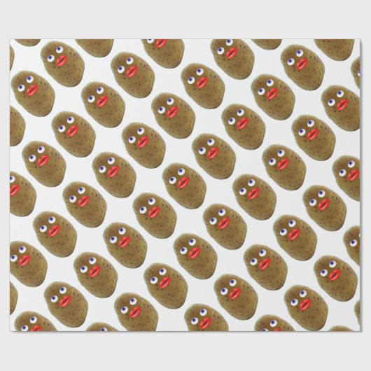 青い目おもしろいがくりぬかれたポテトカワイイキャラクター ラッピングペーパー (フラット)