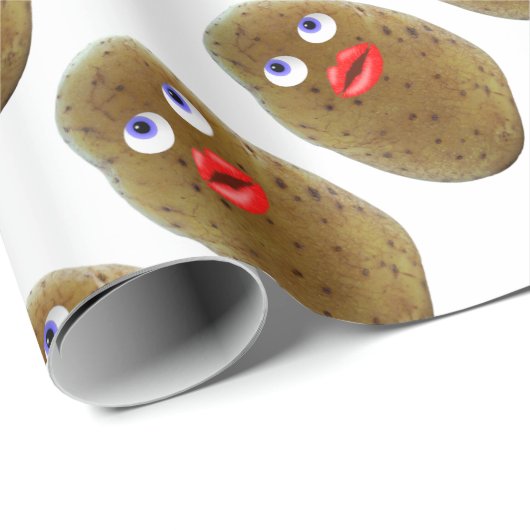 青い目おもしろいがくりぬかれたポテトカワイイキャラクター ラッピングペーパー (ロールコーナー)