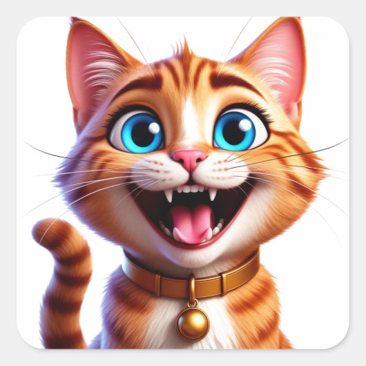 青い目がかわいい笑顔のキャラクター猫 😸 スクエアシール (正面)