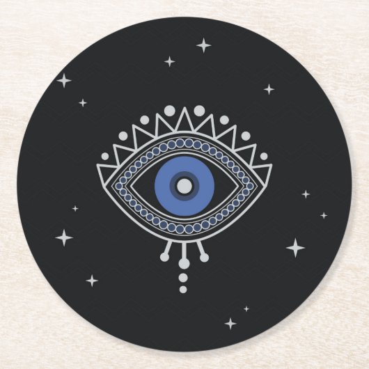 青い目での悪いエネルギーからの保護 ラウンドペーパーコースター (正面)
