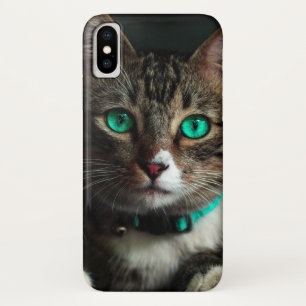 青い目とカラーが合う灰色と白の猫 iPhone X ケース