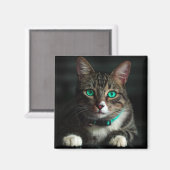 青い目とマッチングカラーのグレーと白の猫 マグネット (正面/裏面)