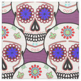 青い目と緑の（紋章の）フラ・ダ・リを持つ砂糖スカル ファブリック