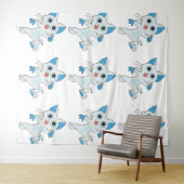 青い目と耳の可愛いジャンプ光シアンの子猫 タペストリー (インサイチュ(横))