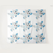 青い目と耳の可愛いジャンプ光シアンの子猫 タペストリー (正面(横))